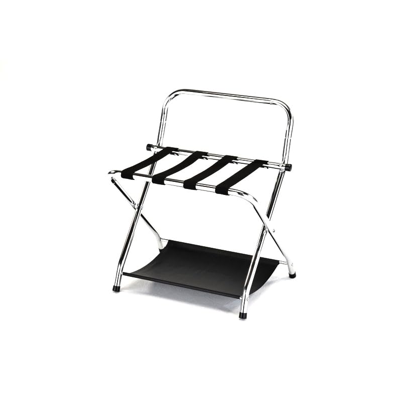 Folding Luggage Rack with Storage Shelf, Folding Luggage Racks for Guest Room, Suitcase Stand, 26" L x 15.3" W x 40" H, Stainless Steel Foldable Luggage Holder with Nylon Straps, Space Saving, Bedroom, Hotel,