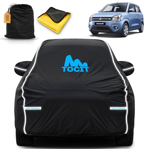 Image of Maruti WagonR Waterproof Long Life Car Cover with Safety Glow Reflective Strap, Premium Velvet Velour Fabric, Soft & Stretchable, Machine Washable, Tri-Stitch Custom Fit with Mirror Pocket