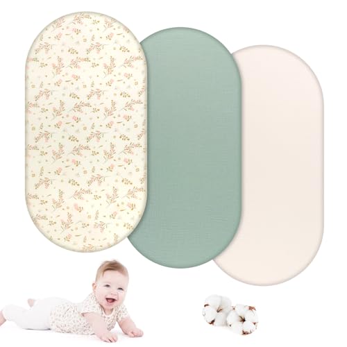 KUOFANY Lote de 3 Sábana Bajera Ajustable para Cuna de Bebé, 100% Algodón Ubrecolchon para minicunas para Bebes, Protector de Colchón para Parque, Cesta de Moisés, Moisés - Talla 83x43cm