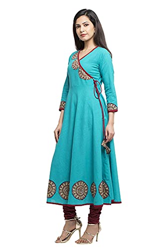 Image of Yash Gallery Women's Cotton Relaxed Fit Anarkali Slub Angrakha Style Kurta