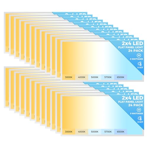 Image of AIKVSXER 24 Pack 2x4 LED Flat Panel Light, Dimmable Recessed Drop Ceiling Light Fixture for Office Kitchen,9100LM,Switchable 5CCT 3000K /4000K /5000K /5700K /6500K, 5 Wattages 30W /40W /50W /60W /70W
