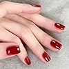 Nymora Red Press On Nails Short Oval Set - 24 Pieces Gel Full Cover Acrylic Nails for Women Girls, Burgundy Red False Nail, Natural Glossy Finish for Fall Winter Jelly Nail Kit #5
