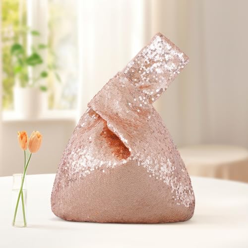 Image of Eternal Beauty Sequin Wristlet Bag, Reinforced Sparkly Evening Clutch for Wedding Guest, Cruise & Prom Mini Purse