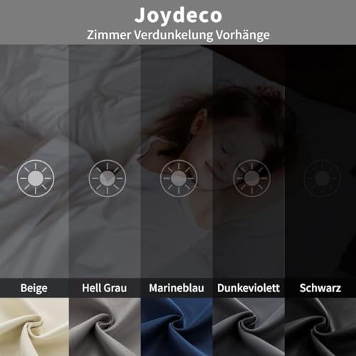 Image of Joydeco Blackout Curtains for Indoor 2 Pieces W 140 x H 240 cm, Thermal Curtain with Hidden Loops for Living Room Modern Children's Bedroom Blackout Curtains, Dark Grey