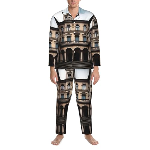 Pyjama homme doux imprimé architecture ancienne pour des nuits sereines