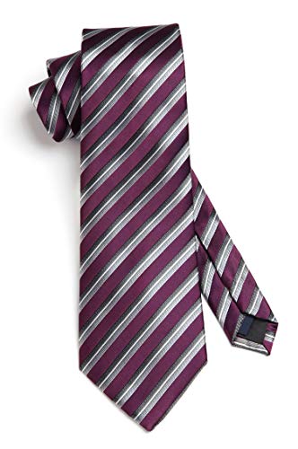 Image of HISDERN Stripe Tie Mens Ties with Pocket Square Set Classic 3.4'' Silk Formal Necktie Handkerchief for Business Wedding