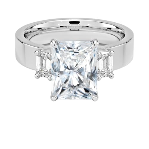 2 CT Radiant Cut Lab Grown Diamond Emerald Three Stone Engagement Ring
