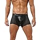 Herren Boxershorts Jock ouvert Leder Optik Trunk Schwarz, Wetlook sexy Unterwäsche, Dessous Reizwäsche für Männer, Clubwear Jockstraps Slips bequemer Tanga Po offen Kunstleder (schwarz matt, XXL)