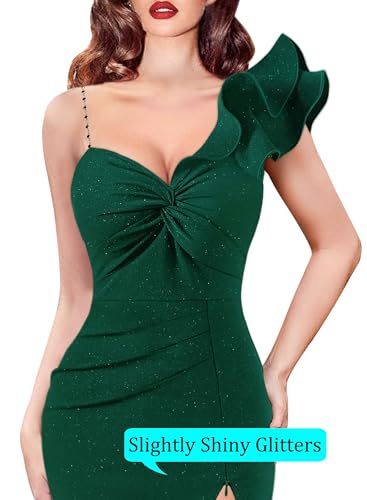 Image of VFSHOW Womens Ruffle One Shoulder Formal Prom Evening Gala Maxi Dress | Adjustable Strap, Sexy Twist Front, Ruched High Split, Wedding Guest Long Cocktail Gown
