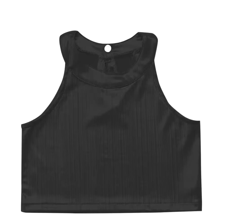 Haut moulant à col rond métallique pour femme sans manches bodycon crop top vêtements streetwear personnalisable
