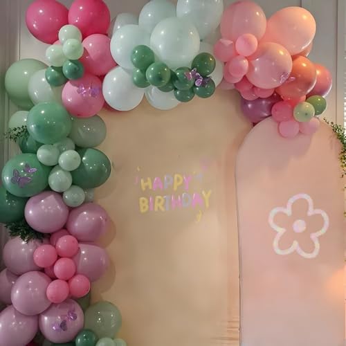 Pink Purple Green Balloons Arch Wildflower Fairy Floral Tea Party Birthday