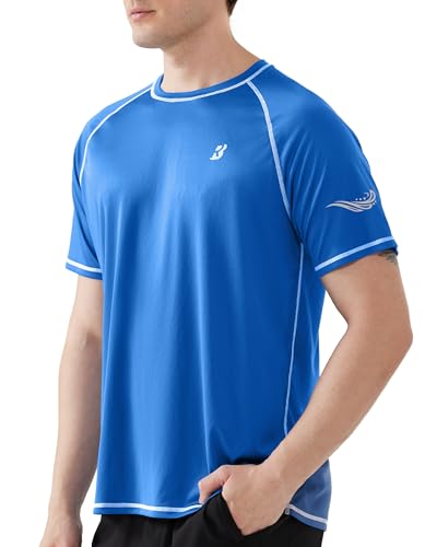 Roadbox Men's Swim Shirts Short Sleeve, SPF UPF 50+ Sun Protection Quick Dry Rash Guard Water T-Shirts, Moisture Wicking Tee Tops for Fishing Surf Beach (Royal Blue,M)