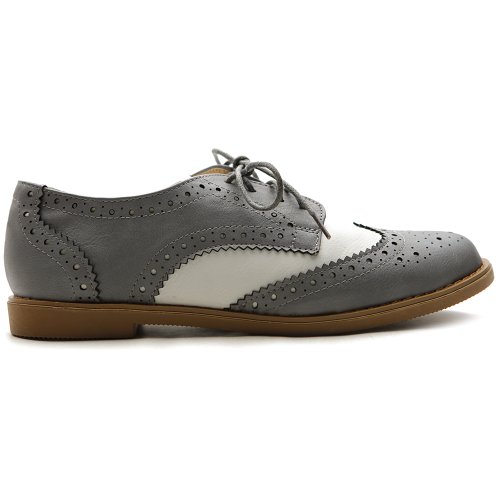 Ollio Women's Flat Shoe Wingtip Lace Up Two Tone Oxford M2913(6 B(M) Us, Grey) #TOP1