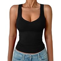 GKBK Women's Ribbed V-Neck Sleeveless Tank Top (Black)