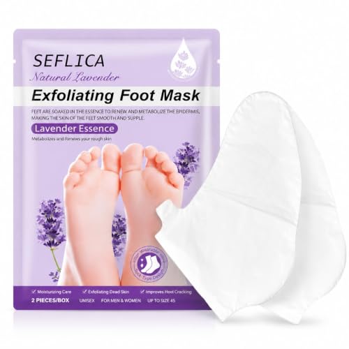 Image of Lavender Foot Peel Mask for Dead Skin Removal | Exfoliating Foot Mask Socks for Dry Rough Cracked Heels | Hydrating Moisturizing Foot Care | 1 Pair
