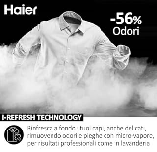 Haier I-Pro Serie 7 Lavasciuga Slim 8+5 Kg, Libera Installazione, Carica Frontale, 59,5 x 56 x 85 cm, 1400 Giri, Classe A/D, Trattamento Antibatterico, Rilevamento Carico, Bianca - HWD80-B14979