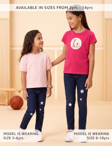 Image of Amazon Brand - Symbol Girls Cotton Rich Stretchable Jogger Jeans | Elasticated Waistband | Jeggings | Age 2-12 Years