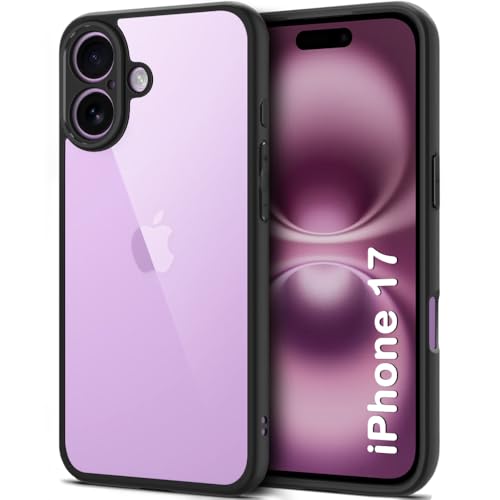 Image of TheGiftKart Ultra-Hybrid Shockproof Sleek Armor Back Cover Case for iPhone 17 | 360 Protection | Crystal Clear Hard Back Cover Case for iPhone 17 (PC & TPU, Transparent Clear Back, Black Sides)