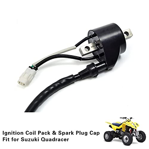 Image of SecosAutoparts Ignition Coil Pack & Spark Plug Cap Compatible with Suzuki Quadracer 450 LTR450 2006-2009 RMZ 450 RM-Z450 L0 L1 K8 K9 2005-2012# 33410-45G00 33510-35G00 33410-35G10 33510-28H00