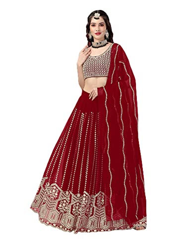 Lehenga Choli rouge traditionnel en georgette brodée pour femme taille 38