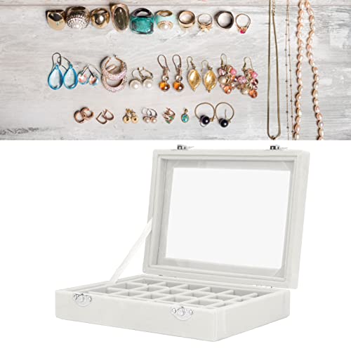 Boîte de rangement pour boucles d'oreilles, couvercle en verre transparent amovible 24 compartiments pratique petite boîte à bijoux en velours organisateur 24 fabrication exquise pour le(blanche) Cover