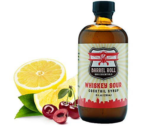 Barrel Roll Bar Essentials Cocktail Mixers - Whiskey Sour Cocktail Mix - All-Natural Whiskey Sour Drink Mix - USA Handcrafted Cocktail Syrups - Small Batch Cocktail Bitters w/ Cane Sugar - 8 Ounce