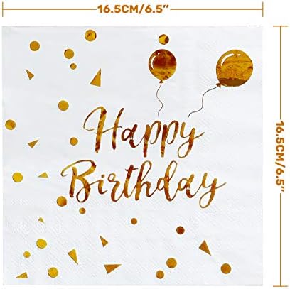 iZoeL Gold Napkins Happy Birthday Napkins 50pcs, Paper Napkin Folding 3 Layers Disposable Tableware Dinnerware for Anniversary Dinner Lunch Mans Birthday Party Decoration Cocktail Supplies