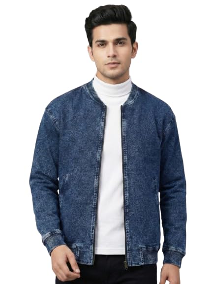 super looper Men’s Blue Denim Jacket – Classic Zip-Up Bomber Style Casual Wear-picture-54