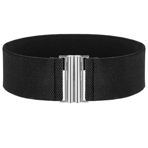 Andibro Large ceinture élastique pour femme - Ceinture extensible avec boucle vintage - Taille réglable, Noir + boucle argentée, taille unique