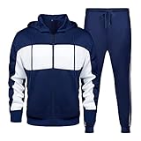 Men's Tracksuit Athletic Full Zip Casual Sports Jogging Gym Sweatsuit Navy XL