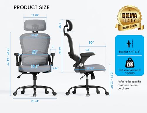 TRALT Office Chair - Ergonomic Office Chair with Back Support, Home Office Desk Chairs, 330lbs Wide Seat Big and Tall Office Chairs with Headrest, Comfy Desk Chairs - Image 3