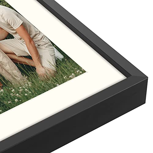 Frametory, 12X19 Picture Frame - For Two 8X10 Pictures, Aluminum Metal Molding - Two Opening Ivory Mat - Wall Display - Great For Wedding, Graduation, Engagement Photographs (Black) #TOP7