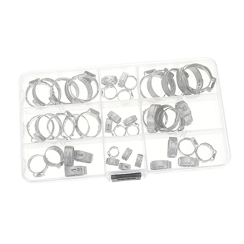 MUCKLILY 45pcs Crimp Hose Clamp Assortment Kit Single Ear Clamps Pipe for Hoses Industrial Use