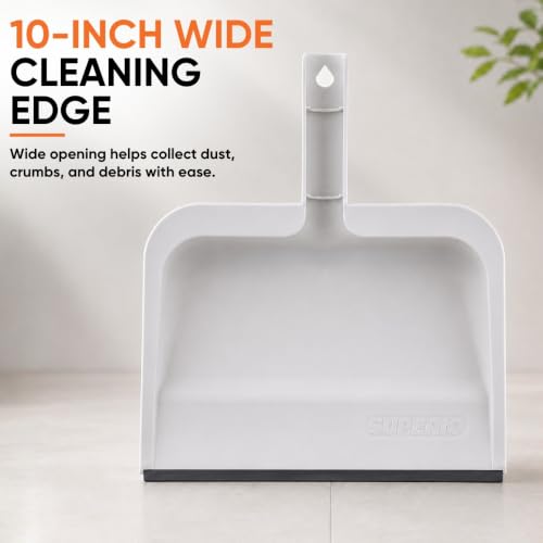 Image of Superio Clip-On Dustpan with Rubber Lip - 10-inch Wide Durable Plastic Dust Pan with Comfort Grip Handle, White, 1-Pack