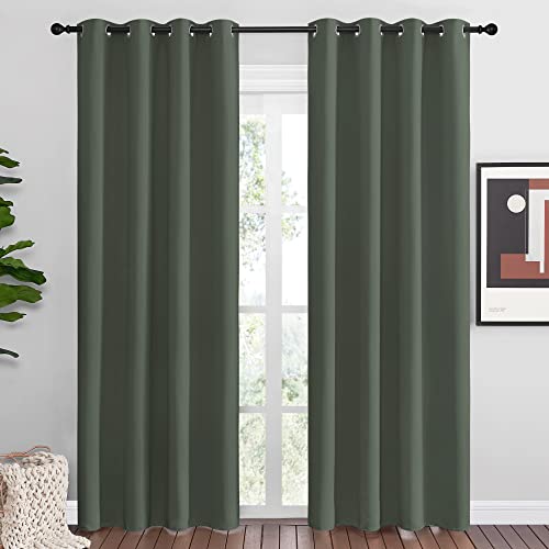 Image of NICETOWN Dark Mallard Blackout Curtains Grommet - Home Decorations Thermal Insulated Solid Grommet Top Blackout Living Room Panels /Drapes for Gift (1 Pair, 55 x 86 inches)