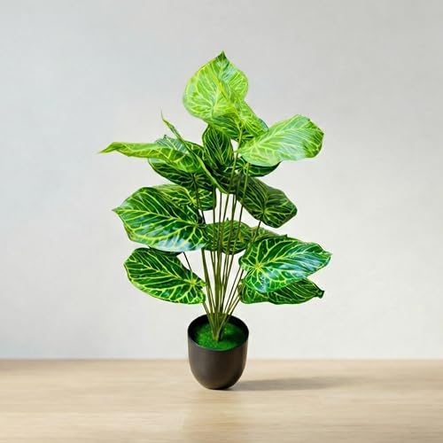 Image of Dekorly Plastic Fake Plants Artificial Floor Plants Large Tropical Palm Tree for Home Decor (Swiss Cheese Plant)