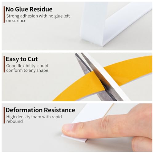 Image of Yotache White Foam Strips Adhesive 1 inch x1 /16, 33 Feet Long | Close Cell Foam Rubber, Weather Stripping Tape Seal, For Doors Insulation