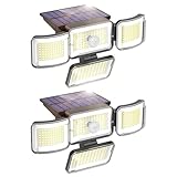 Mokot 3000LM 288 LED 4 Heads Solar Lights Outdoor Waterproof IP65, Motion Sensor Outdoor Lights with 3 Modes 270° Wide Angle Flood Lights, Security Lights for Yard, Porch, Patio(2 Packs)