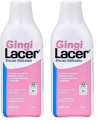LACER GINGI - Colutorio 500ml, Enjuague Bucal Diario, Reduce el Sangrado Gingival, óptimo para Gengivitis y la Periodontitis, Sabor a Menta, Con Fluor, Antibacteriano y Anticaries (Paquete de 2)
