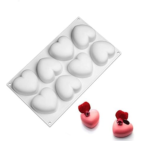 AYOMI Cake Tin Ice Cube Tray 8-Cavity Silicone Heart Mold Pan Cake Dessert Mould Mousses Cheesecake Ice Cream Baking Pan Cupcake Mold Cover