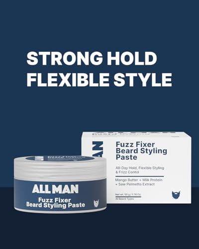 Image of ALL MAN Fuzz Fixer Beard Styling Paste, Strong Hold Cream Wax, With Mango Butter & Milk Protein for Strong Hair | Pack of 2 | 100g