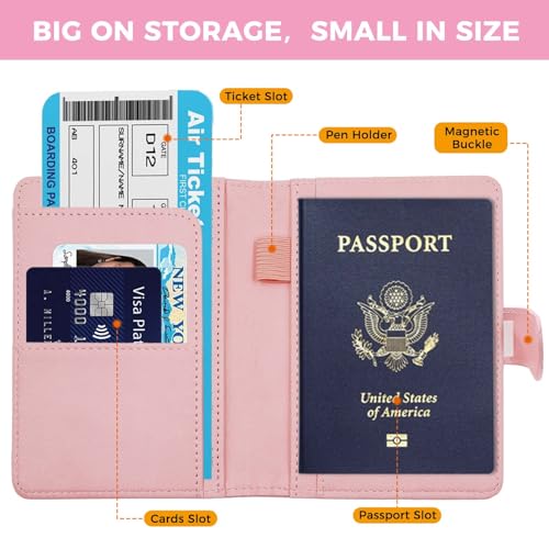 Image of Melsbrinna Premium Leather Passport Holder Covers Case, Waterproof Rfid Blocking Travel Wallet Passport Holder with Pen Holder, Cute Passport Book for Women /Men
