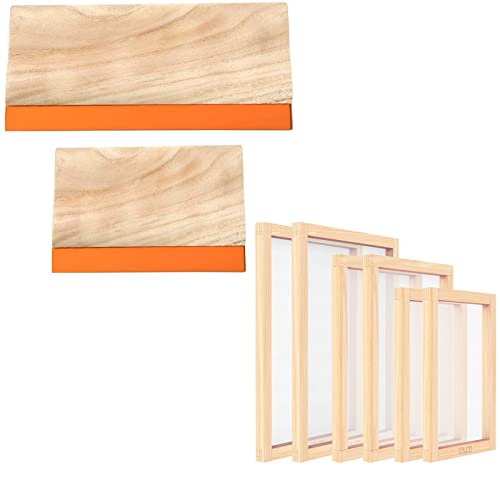 Caydo 2 Pieces 2 Sizes Screen Printing Squeegee 9.4 And 5.9 Inch With 6 Pieces 3 Size Wood Silk Screen Printing Frame With Mesh For Screen Printing, 10 X 14 Inch, 8 X 12 Inch, 6 X 10 Inch #TOP18