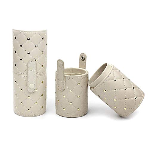 PU Leather Rivets Studded Portable Cosmetic Brush Travel Case Makeup Brush Holder Cup (S)
