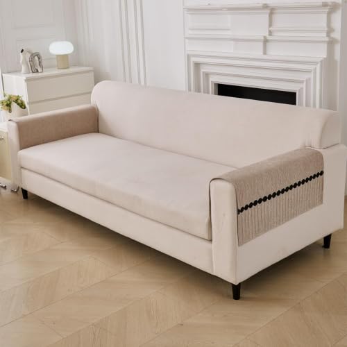 Image of House of Quirk Tuxedo Luxury Chenille Sofa Mat 2 Pcs Armrest - Brown
