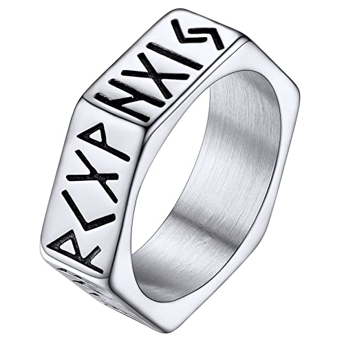 FaithHeart Anillo Dedo Personalizado Hombre Anillo Runa vikinga Punk Vikingo Joya Hip Pop para cumpleaños San Valentín Anillos Runas Hexágono Hip Hop Acero Inoxidable 316 Futhark