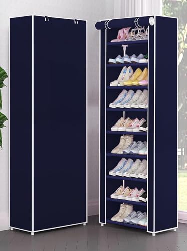 Image of YouCopia Shoe Rack for Home Non Woven Fabric - DIY Multipurpose Shoe Rack Organizer, 9-Layer Shoe Rack for Home -Shelf with Dustproof Door Entryway for Heels /Slippers /Boots (Blue, 9-Layer)