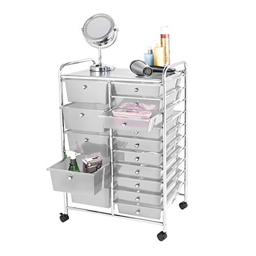 Home Treats Storage Trolley On Wheels | White 15 Drawer Storage Unit For Salon, Beauty Make Up, Home Office Organiser (15 Drawer, White)