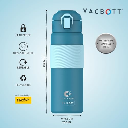 Image of Clay Craft VACBOTT Amber Double Walled 24 Hours Hot and Cold Water Bottle-700ML, 2-Piece(Ocean) Leak Proof|Easy to Carry|Gym Bottle|Home|Kitchen|Hiking|Travel Bottle|BIS Certified|Made in India