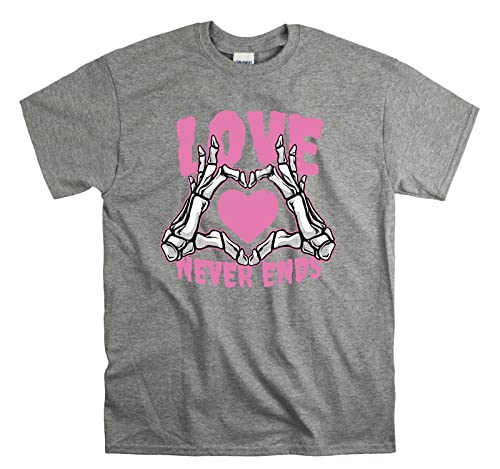 T-shirt Love Never Ends Skull Hand Heart gris XXL ample